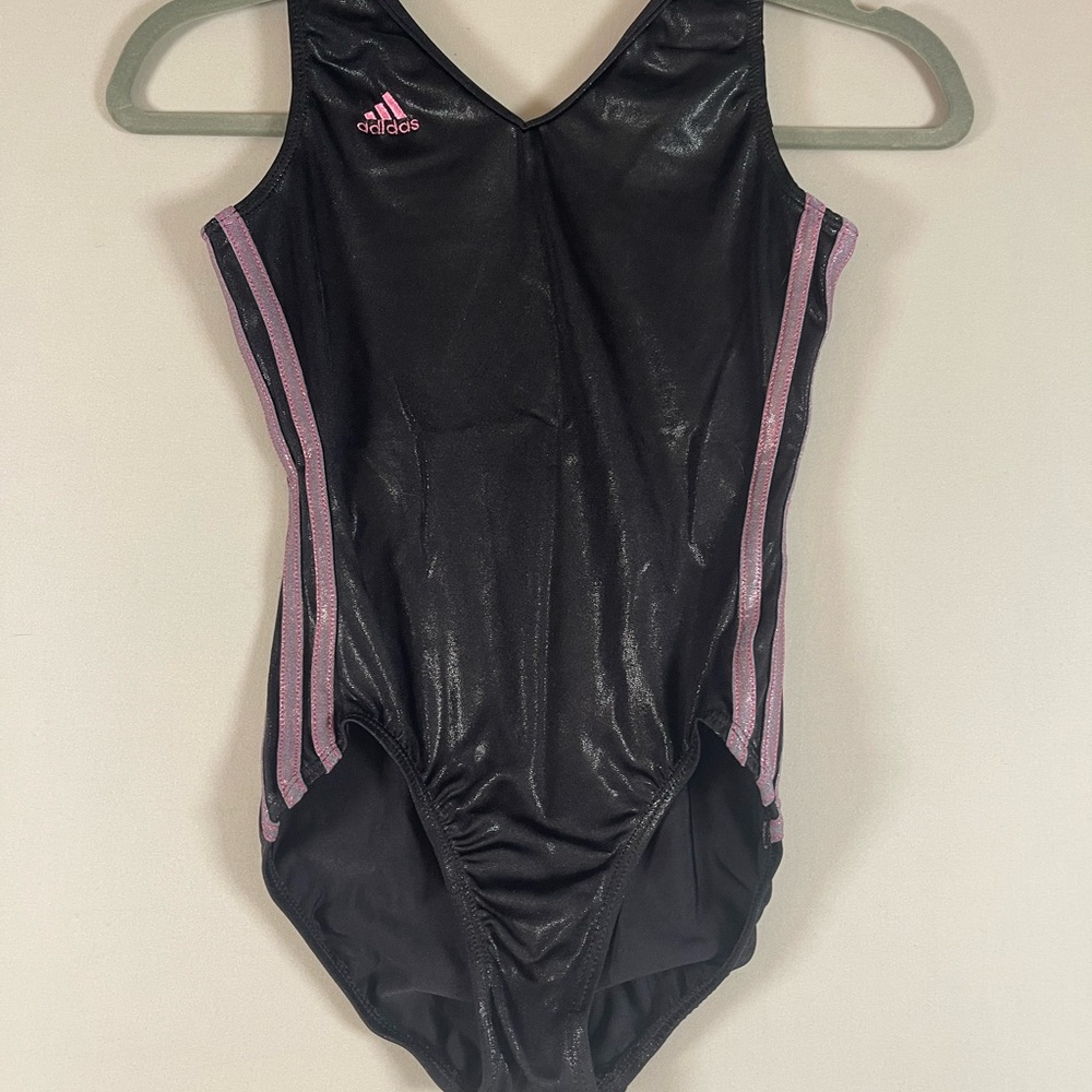 Adidas ShinyGK  Black Leotard with Pink Stripes